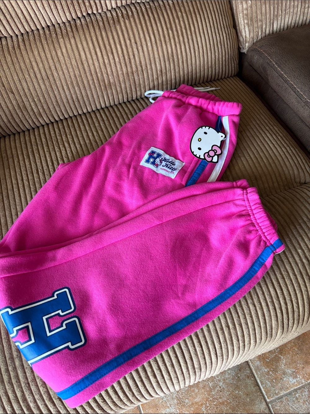 Hello Kitty Hot Pink Fleece Joggers with Blue Trim